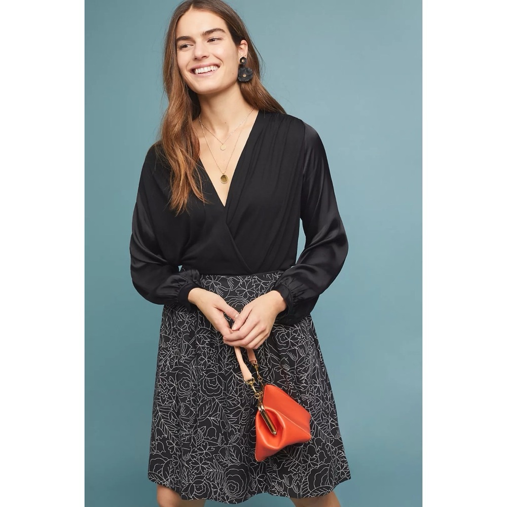 Anthropologie Kesia Surplice Blouse Black Viscose Long Sleeve Boho Minimal